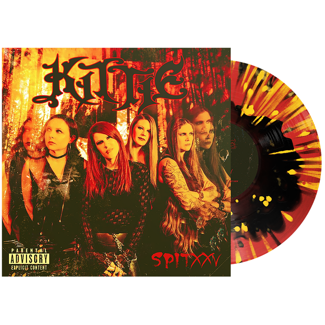 Kittie (Spit XXV) Black in Trans Red w/ Black + Yellow Splatter Vinyl