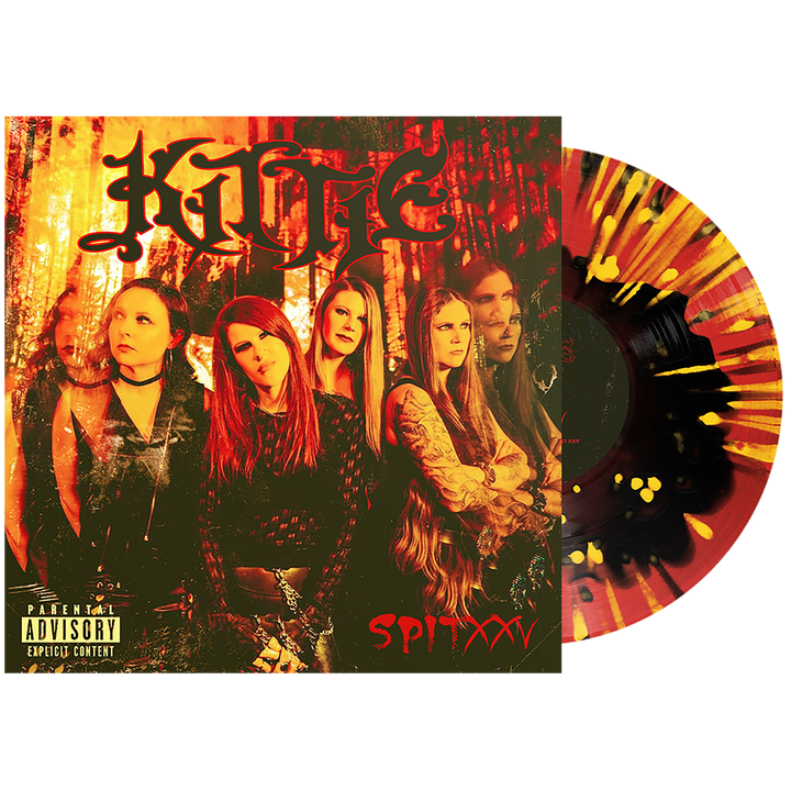 Kittie (Spit XXV) Black in Trans Red w/ Black + Yellow Splatter Vinyl